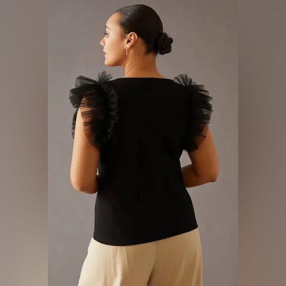 Anthropologie DOLAN Tulle Sleeve Black Tank Top - Picture 7 of 10